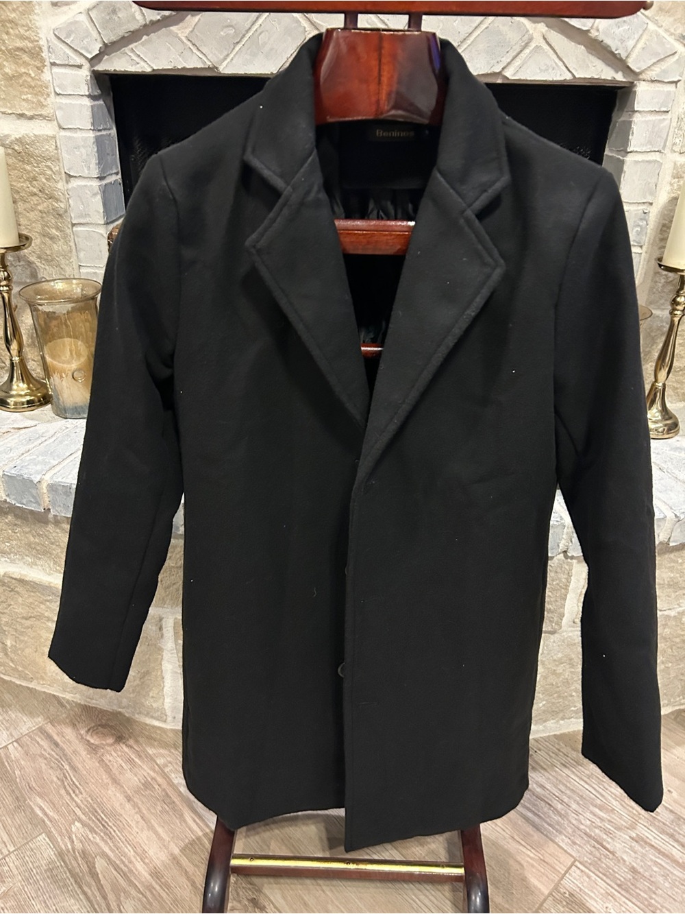 Men's Black Pea Coat - Wool Blend